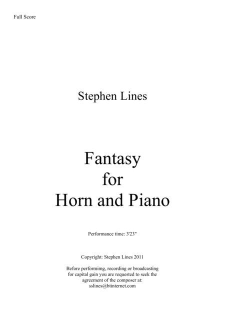 Fantasy For Horn And Piano Sheet Music