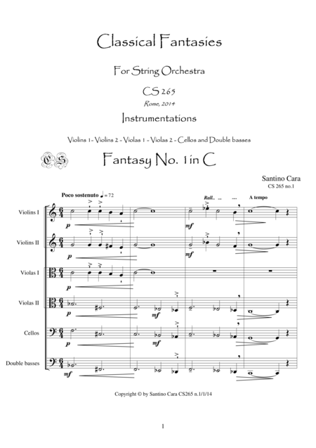 Free Sheet Music Fantasy No 1 In C Cs 265 For String Orchestra