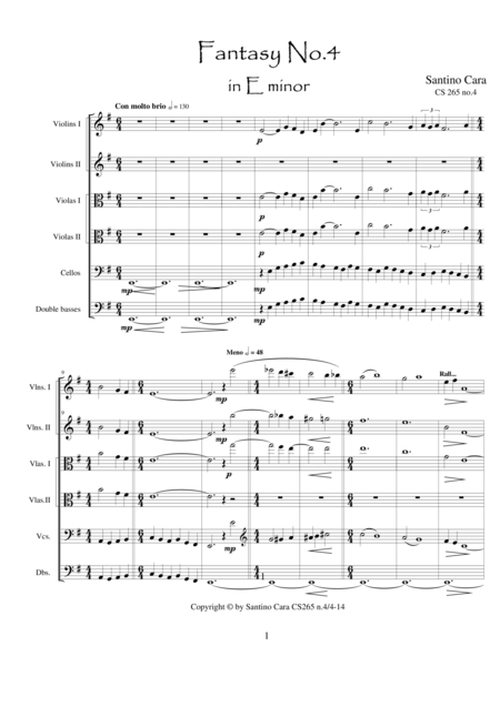 Fantasy No 4 In E Minor Cs 265 For String Orchestra Sheet Music