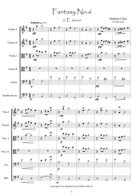 Fantasy No 6 In E Minor Cs 265 For String Orchestra Sheet Music