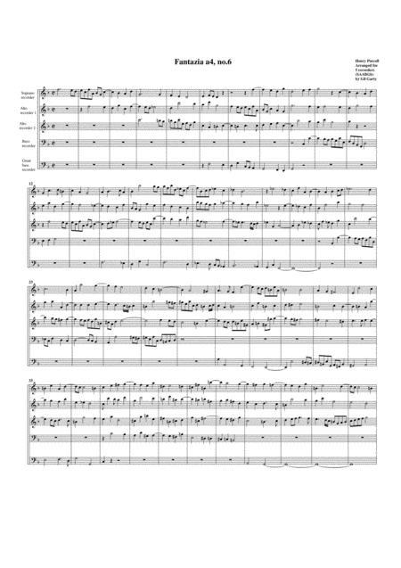 Fantazia No 6 Arrangement For 5 Recorders Sheet Music