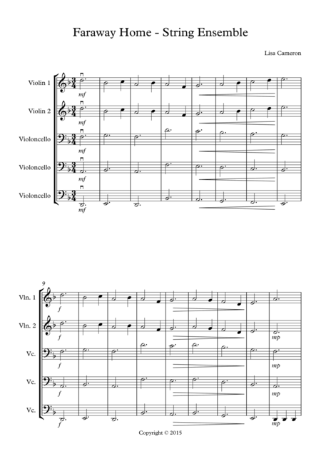 Free Sheet Music Faraway Home String Quintet