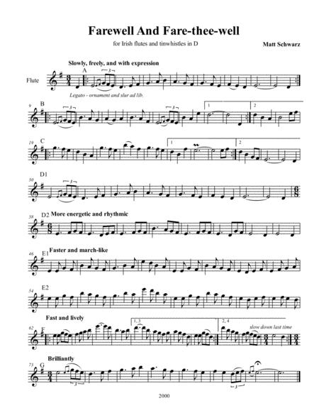 Free Sheet Music Farewell And Fare Thee Well For Solo Flute Tinwhistle Or Violin