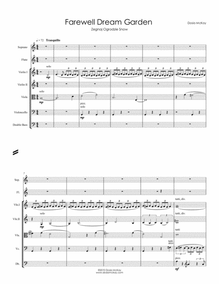 Farewell Dream Garden For Soprano Flute And String Orchestra Sheet Music