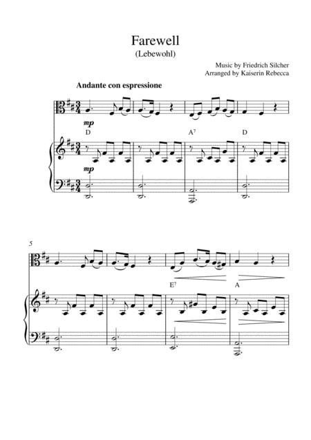 Free Sheet Music Farewell Lebewohl Viola Solo And Piano Accompaniment