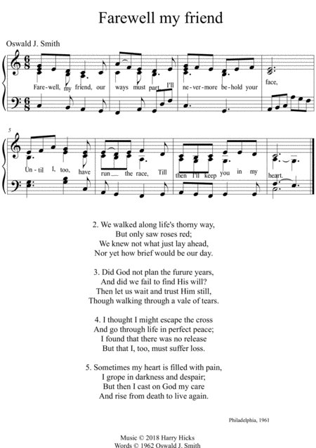 Farewell My Friend A New Tune To A Wonderful Oswald Smith Hymn Sheet Music