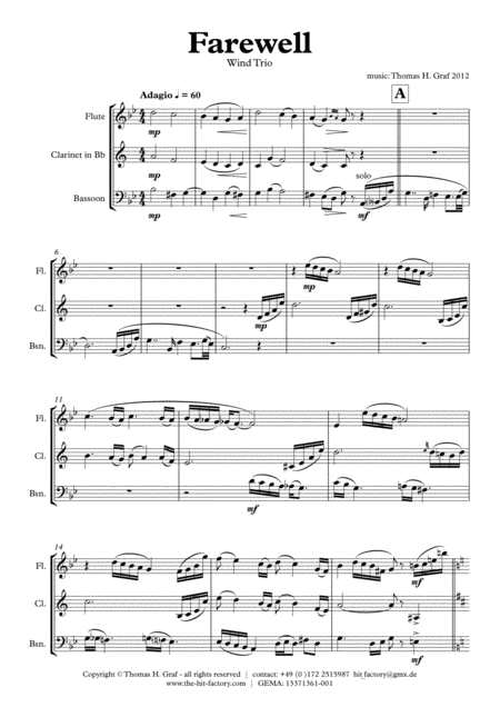 Farewell Sad Ballad Wind Trio Sheet Music