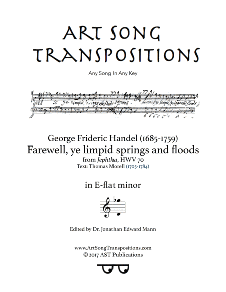 Free Sheet Music Farewell Ye Limpid Springs And Floods E Flat Minor