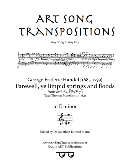 Farewell Ye Limpid Springs And Floods E Minor Sheet Music