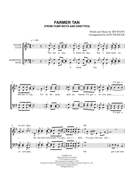 Farmer Tan From Pump Boys And Dinettes Sheet Music