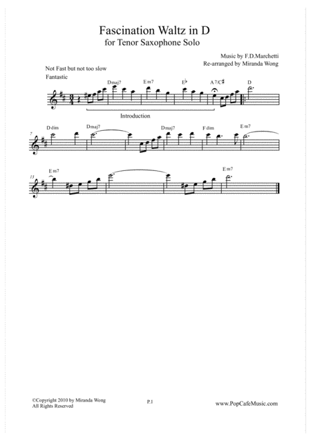 Free Sheet Music Fascination Alto Sax Tenor Sax Concert Key