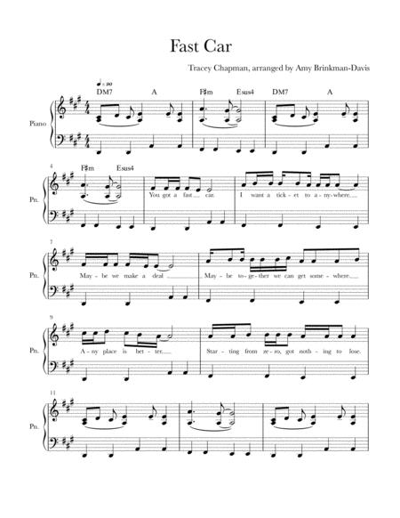 Free Sheet Music Fast Car For Solo Piano Beginner Intermediate