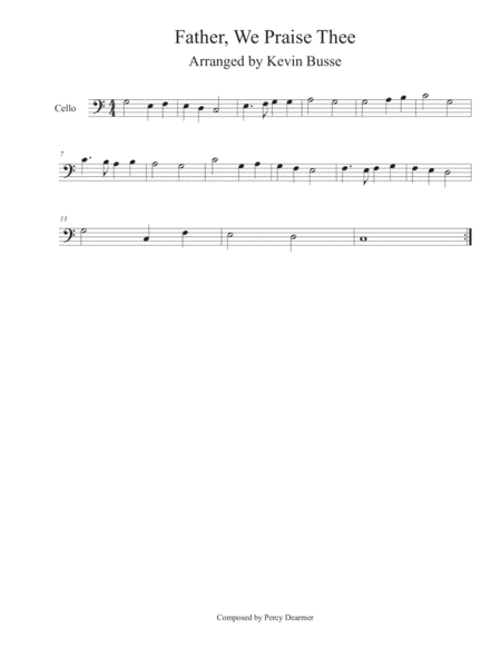 Father We Praise Thee Easy Key Of C Cello Sheet Music