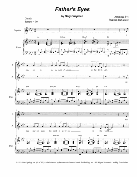 Fathers Eyes Duet For Soprano And Alto Solo Sheet Music