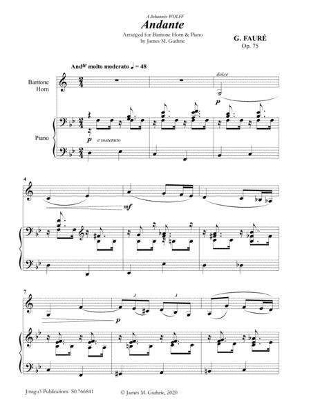 Faur Andante Op 75 For Baritone Horn Piano Sheet Music