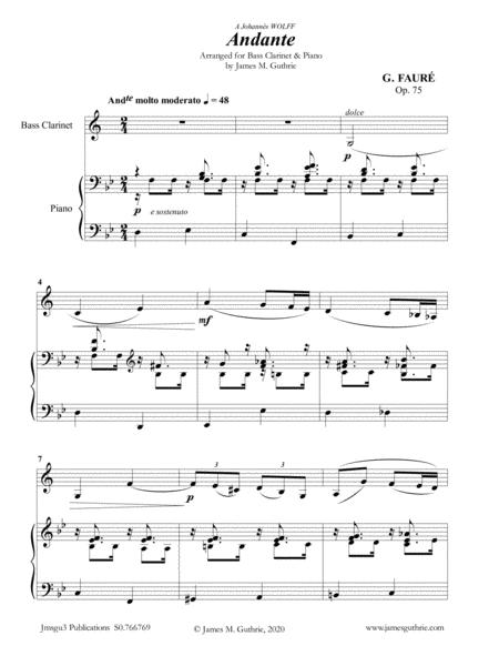 Faur Andante Op 75 For Bass Clarinet Piano Sheet Music