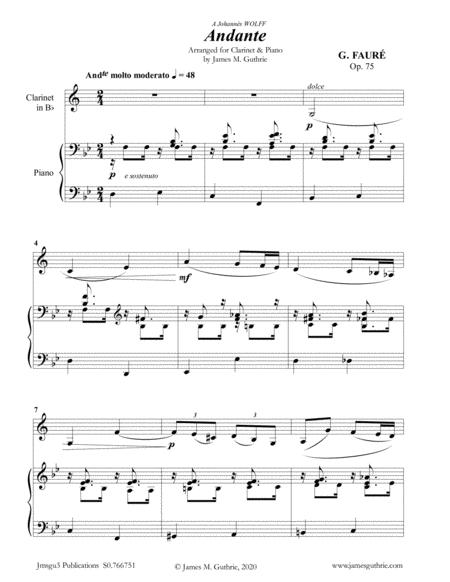 Faur Andante Op 75 For Clarinet Piano Sheet Music