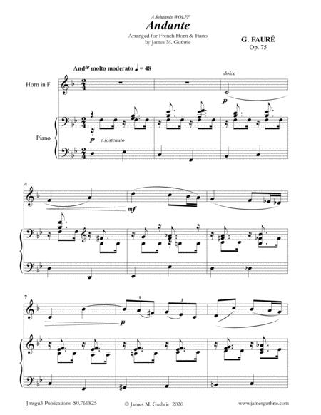 Faur Andante Op 75 For French Horn Piano Sheet Music