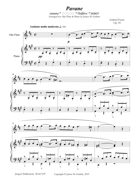 Faur Pavane Op 50 For Alto Flute Piano Sheet Music