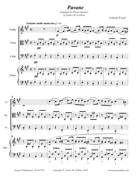 Faur Pavane Op 50 For Piano Quartet Sheet Music