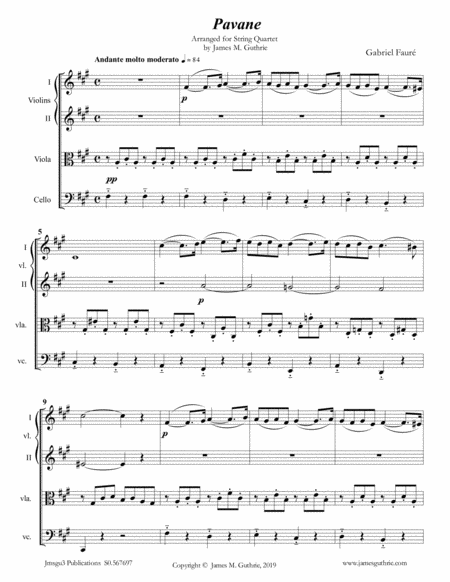 Free Sheet Music Faur Pavane Op 50 For String Quartet