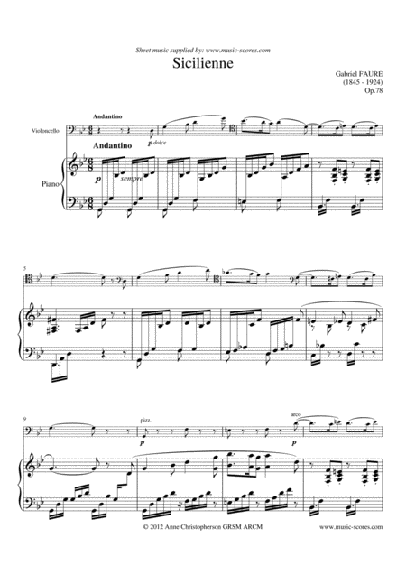 Faur Sicilienne Cello And Piano Sheet Music