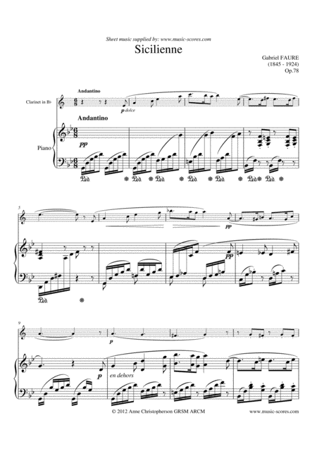 Faur Sicilienne Clarinet And Piano Sheet Music