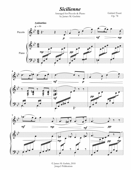 Faur Sicilienne For Piccolo Piano Sheet Music