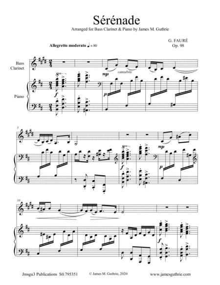 Faur Srnade Op 98 For Bass Clarinet Piano Sheet Music