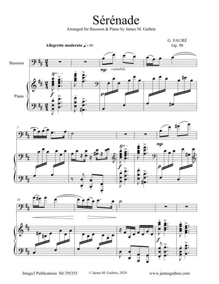 Faur Srnade Op 98 For Bassoon Piano Sheet Music