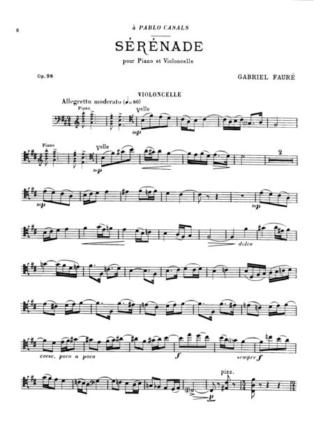 Faur Srnade Op 98 For Cello Piano Sheet Music