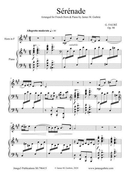 Faur Srnade Op 98 For French Horn Piano Sheet Music