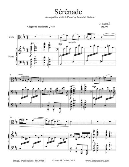 Faur Srnade Op 98 For Viola Piano Sheet Music