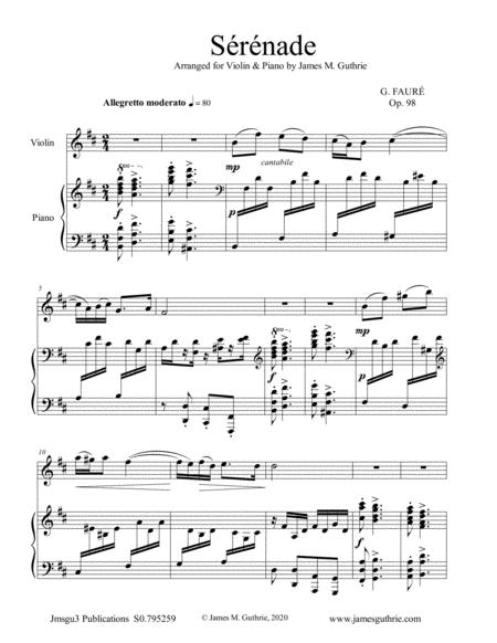 Faur Srnade Op 98 For Violin Piano Sheet Music