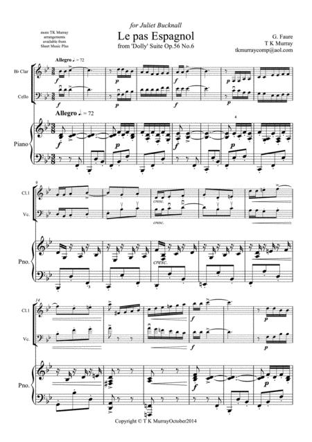 Free Sheet Music Faure Le Pas Espagnol Clarinet Cello Piano