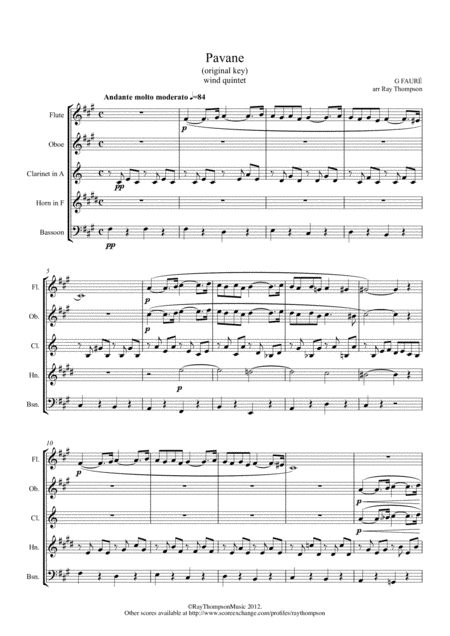 Free Sheet Music Faure Pavane Op 50 Original Key Wind Quintet