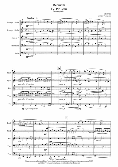 Free Sheet Music Faure Requiem Op 48 I Iv Pie Jesu Brass Quintet