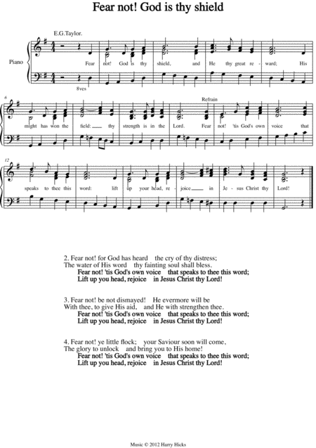 Fear Not God Is Thy Shield A New Tune To A Wonderful Old Hymn Sheet Music
