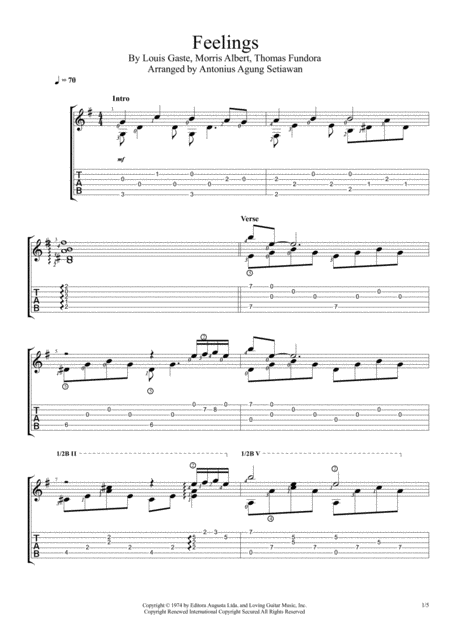 Free Sheet Music Feelings Dime Solo Guitar Tablature