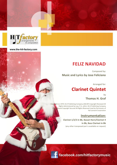 Feliz Navidad Christmas Classic Clarinet Quintet Sheet Music