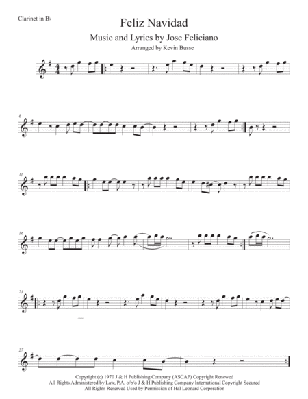 Feliz Navidad Clarinet Sheet Music