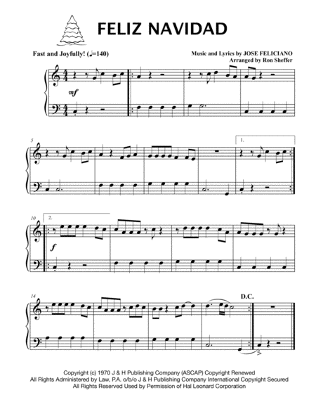 Feliz Navidad Easy Piano In An Easier Key C Sheet Music