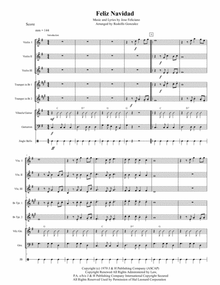 Feliz Navidad For Mariachi Ensemble Sheet Music