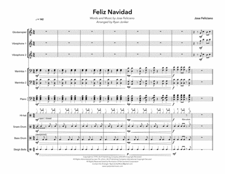 Feliz Navidad For Percussion Ensemble Sheet Music