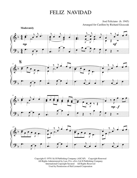 Free Sheet Music Feliz Navidad In F