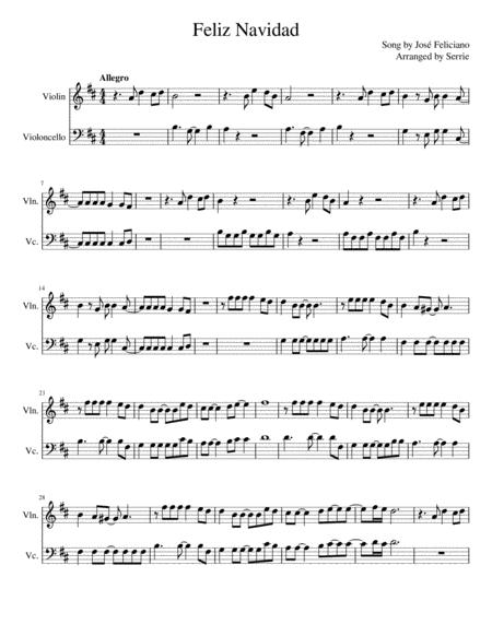 Feliz Navidad Score For Violin And Cello Sheet Music