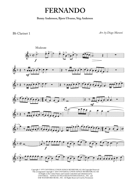 Fernando By Abba For Clarinet Quartet Sheet Music