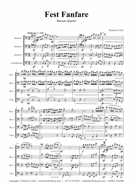 Fest Fanfare Classical Festive Fanfare Opener Bassoon Quartet Sheet Music