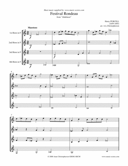 Festival Rondeau From Abdelazer French Horn Quartet Sheet Music