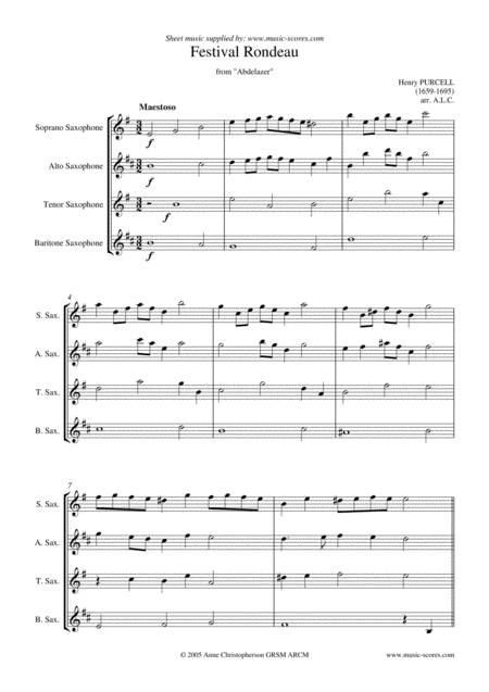 Festival Rondeau From Abdelazer Saxophone Quartet Sheet Music